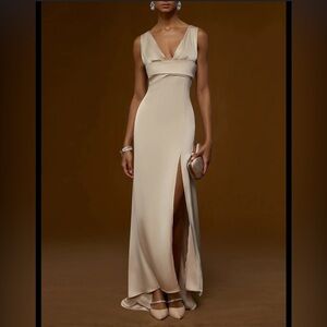 NWT NEW Fehaute Apricot V Neck Sleeveless Slit Sheath l Elegant Dress medium 6